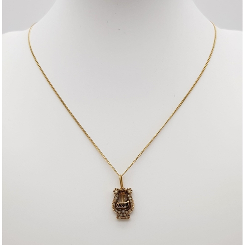 435 - A Vintage 10K Gold and Seed Pearl Alpha Chi Omega Fraternity Pendant on a 9K Yellow gold necklace. 4... 