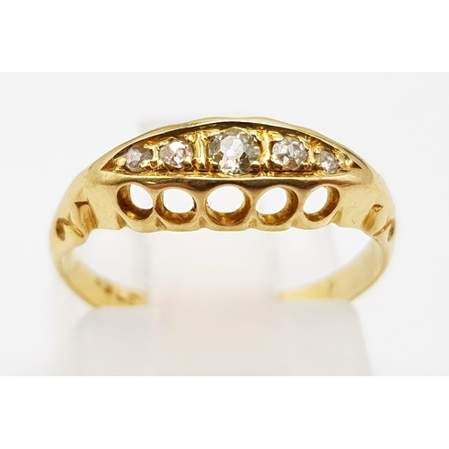 108 - 18k Yellow Gold Antique Edwardian Diamond Ring. Hallmarked for Chester 1906. Size H, weighs 1.7g