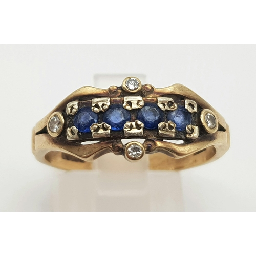 291 - 9k Yellow Gold Vintage Diamond and Sapphire Ring.
size S, weighs 4g