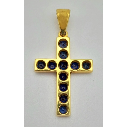 393 - 18k Yellow Gold Sapphire Set Cross. 3.7g