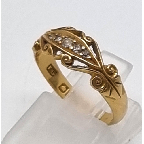 188 - An 18K Yellow Gold Antique Diamond Ring. With Birmingham Hallmarked 1908.
Size M. Total Weight: 3.04... 