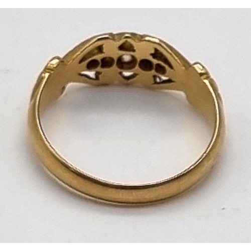 188 - An 18K Yellow Gold Antique Diamond Ring. With Birmingham Hallmarked 1908.
Size M. Total Weight: 3.04... 