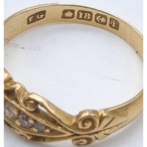 188 - An 18K Yellow Gold Antique Diamond Ring. With Birmingham Hallmarked 1908.
Size M. Total Weight: 3.04... 