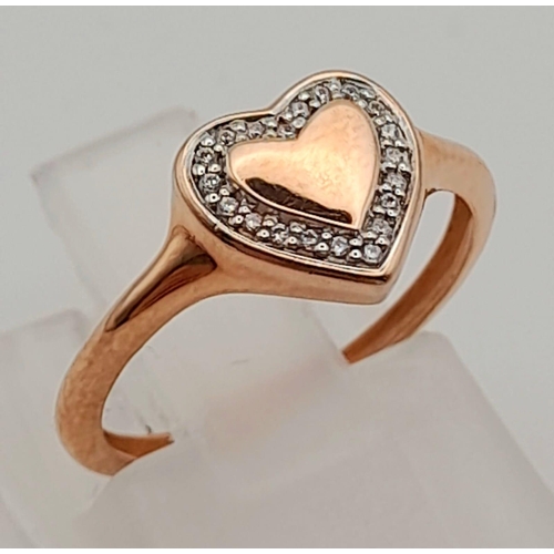 1104 - 9k rose gold diamond heart signet ring 
Size G 1.1g (0.15ct diamonds)