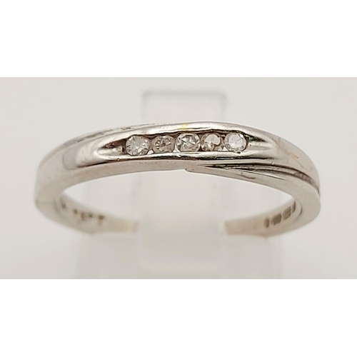 1206 - 9k white gold 5 stone diamond ring
 Size P, weighs 2.33g (0.05ct diamonds)