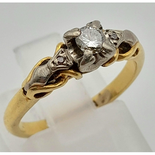 171 - 18k Yellow Gold Vintage Solitaire Ring.
Size L, weighs 3.48g 0.20ct Diamond