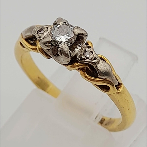 171 - 18k Yellow Gold Vintage Solitaire Ring.
Size L, weighs 3.48g 0.20ct Diamond