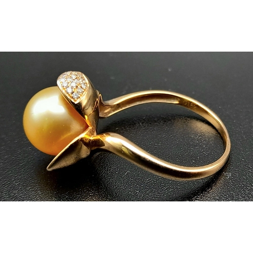 264 - 18K ROSE GOLD, DIAMOND AND YELLOW AKOYA PEARL RING, WEIGHS 3.5G,  SIZE O