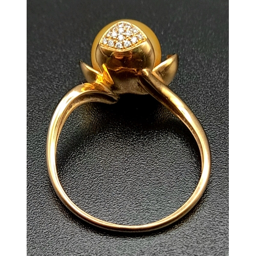 264 - 18K ROSE GOLD, DIAMOND AND YELLOW AKOYA PEARL RING, WEIGHS 3.5G,  SIZE O