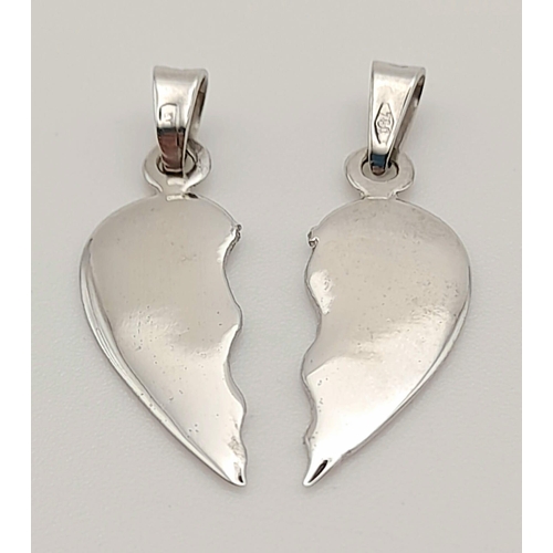 270 - 18k White Gold Split Heart Pendant FOR THE LOVE IN YOUR LIFE. 2.2G