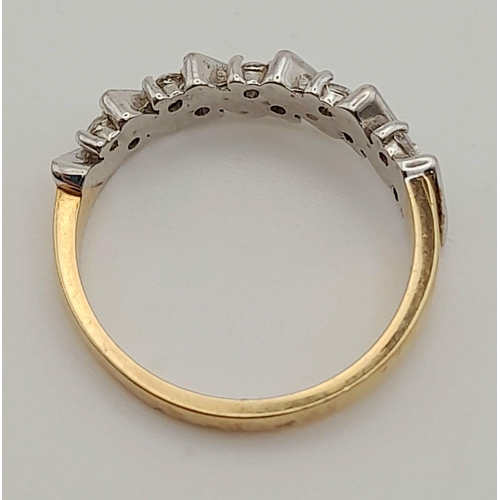 409 - 9k yellow gold double row CZ half eternity style ring Size O 2.84g