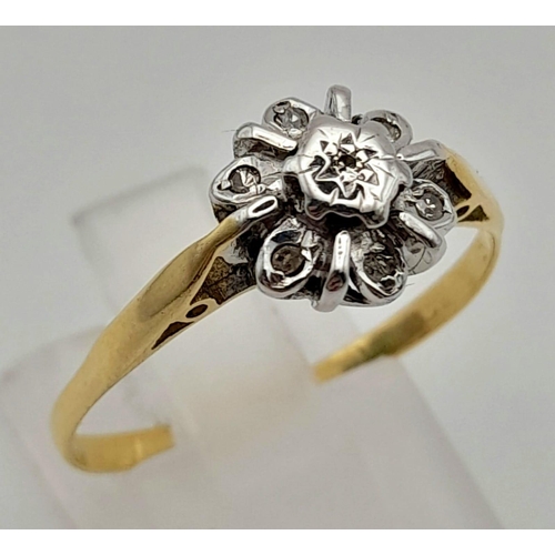 421 - 18k Yellow Gold Diamond Cluster Ring.
Size S, weighs  2.76g