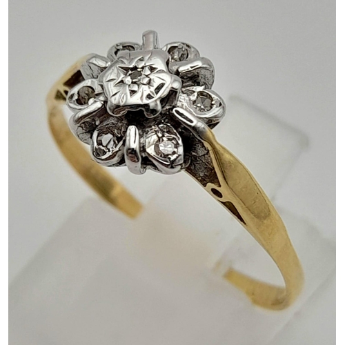 421 - 18k Yellow Gold Diamond Cluster Ring.
Size S, weighs  2.76g