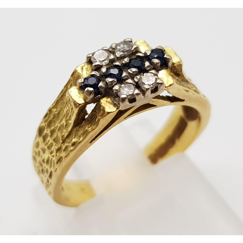 195 - An 18K Yellow Gold Vintage Diamond & Sapphire Ring, Hallmarked Birmingham 1970. Size K. weight: 3.88... 