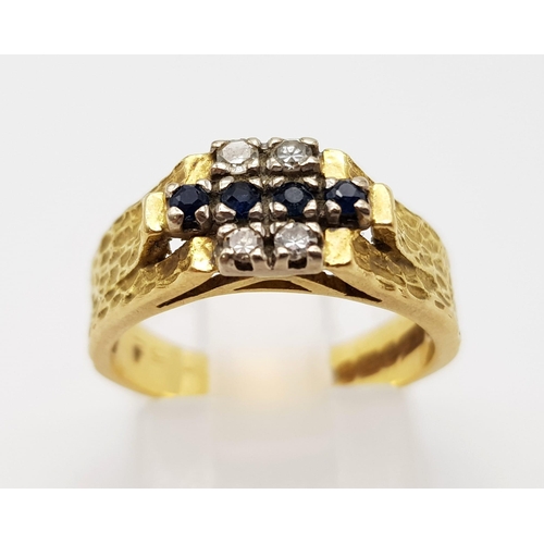 195 - An 18K Yellow Gold Vintage Diamond & Sapphire Ring, Hallmarked Birmingham 1970. Size K. weight: 3.88... 