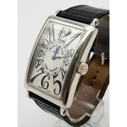 30 - A Limited Edition Frank Muller Long Island Gents Watch. Black leather strap with 18k white gild buck... 