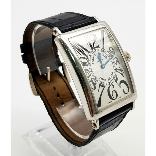 30 - A Limited Edition Frank Muller Long Island Gents Watch. Black leather strap with 18k white gild buck... 