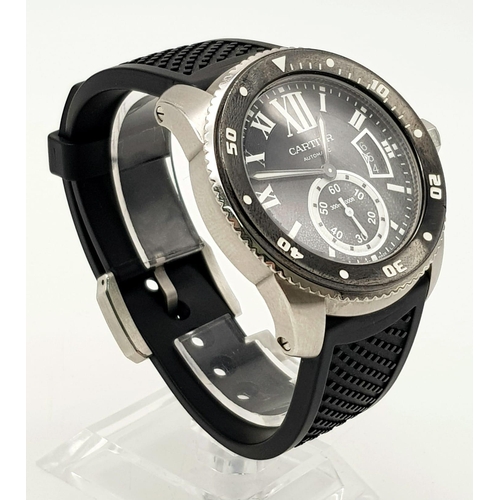 37 - A Cartier Divers Gents Watch. Calibre de Cartier. Good to 300M. Black rubber strap. Stainless steel ... 