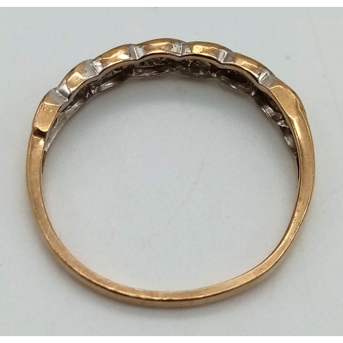 1211 - 9k yellow gold crossover diamond ring 
Size P, 1.48g (0.10ct diamonds)