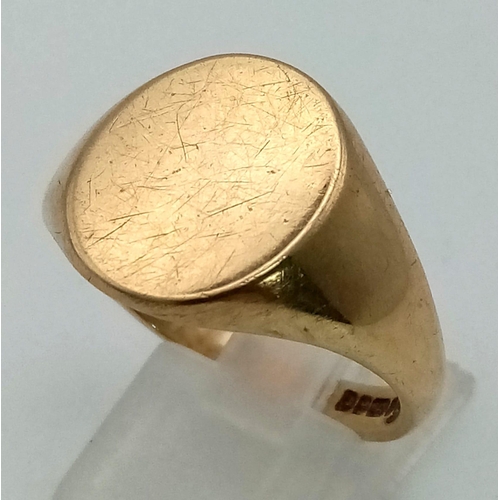 150 - 9k Yellow Gold Oval Signet Ring. 
Size W, weighs 8.7G