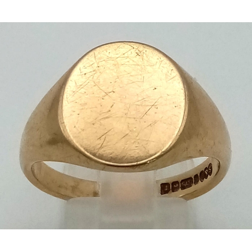 150 - 9k Yellow Gold Oval Signet Ring. 
Size W, weighs 8.7G