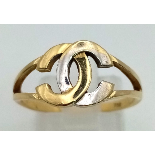 353 - 18k Yellow Gold CC Ring, Size Q, weighs 2.8g