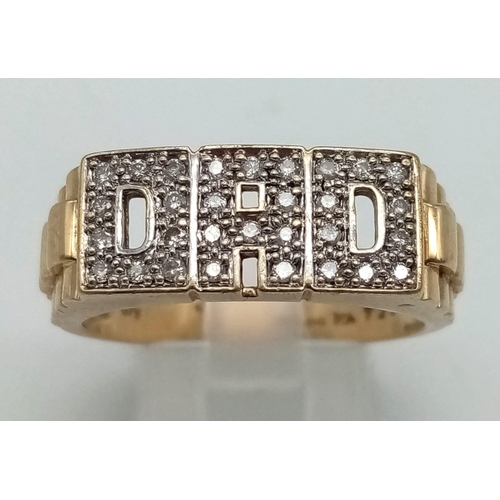 358 - 9k yellow gold diamond set DAD ring Size U  5.3g (0.30ct diamonds)