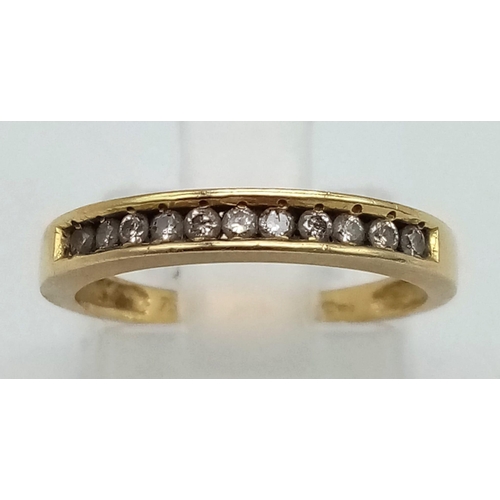 407 - 18k Yellow Gold Diamond Half Eternity Ring. 0.15ct Diamond.
Size J, weighs 1.96g