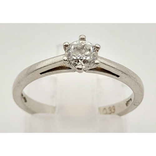 166 - A Platinum 0.33ct  Diamond Solitaire Ring. Size L. Weight: 3.2g