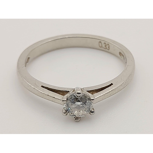 166 - A Platinum 0.33ct  Diamond Solitaire Ring. Size L. Weight: 3.2g