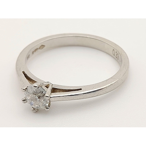 166 - A Platinum 0.33ct  Diamond Solitaire Ring. Size L. Weight: 3.2g