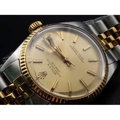 199 - A Rolex Oyster Perpetual Datejust Gents Watch. Bi-metal strap and case - 36mm. Gold dial. Automatic ... 