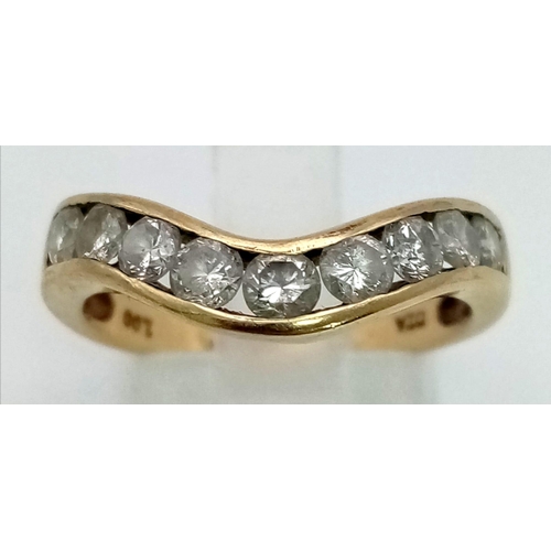 271 - 9K YELLOW GOLD DIAMOND CURVED BAND RING 1CT OF DIAMONDS, WEIGHS 2.8G, SIZE P