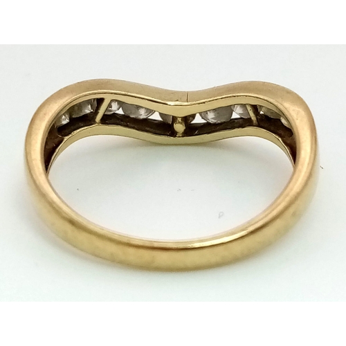 271 - 9K YELLOW GOLD DIAMOND CURVED BAND RING 1CT OF DIAMONDS, WEIGHS 2.8G, SIZE P