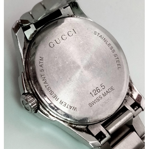 292 - Gucci G Timeless Ladies Steel Bracelet Watch, Diamond Dot with Mother of Pearl Dial, Full Working Or... 