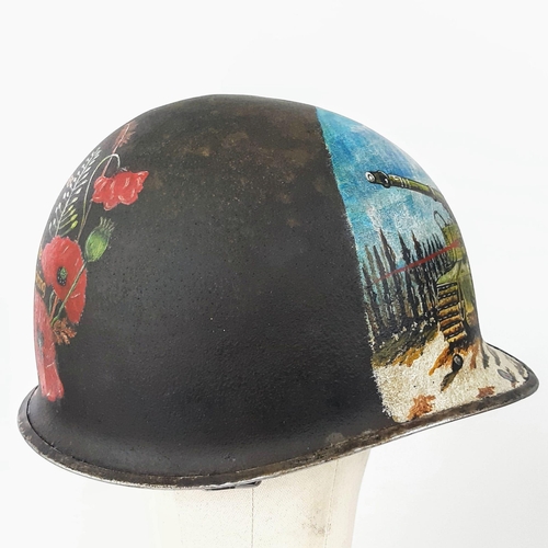104 - WW2 US Fixed Bale Helmet that was found in the Ardennes near St Vith. It has been hand painted as a ... 