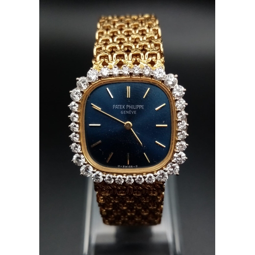 117 - A Patek Phillipe Classic 18K Gold and Diamond Ladies Watch. Woven gold bracelet. Gold case - 24mm. B... 