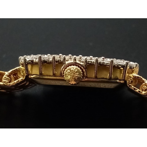 117 - A Patek Phillipe Classic 18K Gold and Diamond Ladies Watch. Woven gold bracelet. Gold case - 24mm. B... 
