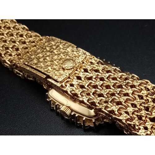 117 - A Patek Phillipe Classic 18K Gold and Diamond Ladies Watch. Woven gold bracelet. Gold case - 24mm. B... 