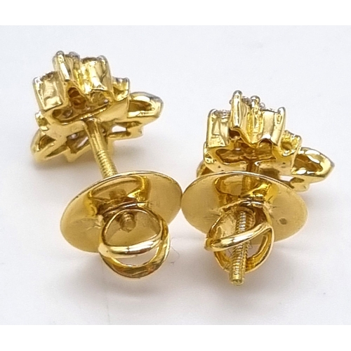 129 - 18K Yellow Gold DIAMOND FANCY STUD EARRINGS 0.25CT diamonds, weighs 3.57G