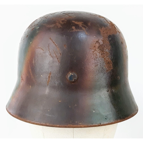 168 - WW2 German M40 Stahlhelm Steel Combat Helmet. Green and Tan Normandy Camo with ventilation holes, si... 