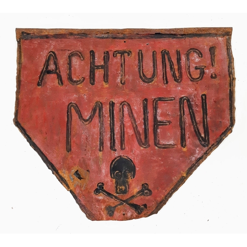 243 - WW2 German Mine Field Sign. Sheet metal with pressed letters reading ‘Achtung! Minen’ (Caution Mines... 