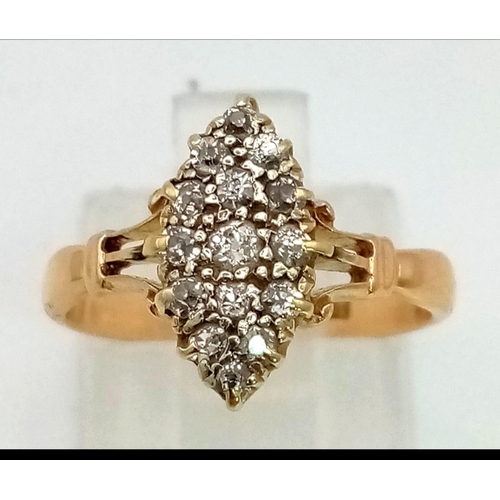 361 - An Edwardian 18K Yellow Gold, Marquise-Cut Diamond Ring. Size K. 2.78G total weight.