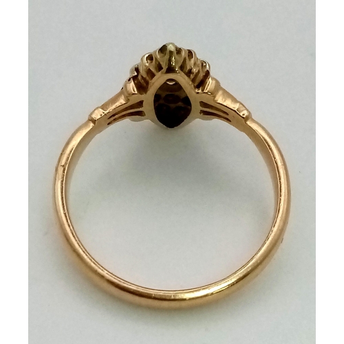 361 - An Edwardian 18K Yellow Gold, Marquise-Cut Diamond Ring. Size K. 2.78G total weight.