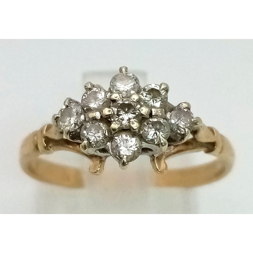 521 - 9k Yellow Gold, with Full Cut Diamond Dress Ring. Size O, Weighs 2.23G