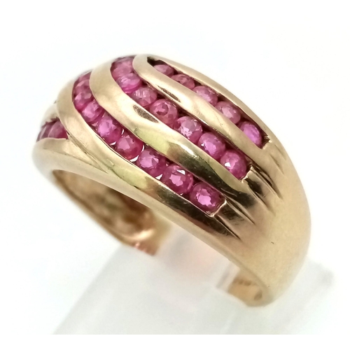 212 - A Vintage 9k Yellow Gold and Square cut Ruby Ring. 
Weighs 6.87g Size S.