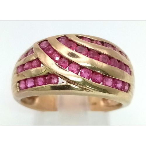 212 - A Vintage 9k Yellow Gold and Square cut Ruby Ring. 
Weighs 6.87g Size S.