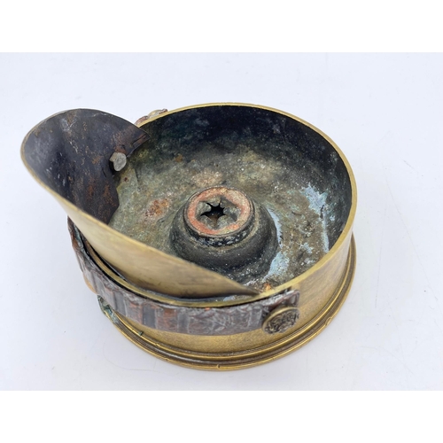 580 - WW1 British Trench Art in the form of a Kepi Hat/ Ashtray. The hat fashioned from an 18 Pounder shel... 