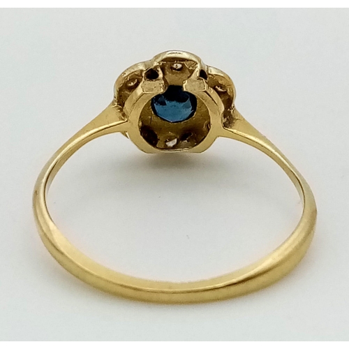 226 - An 18K  Yellow Gold Edwardian Platinum, Diamond and Sapphire Ring. 1.59g total weight. Size K