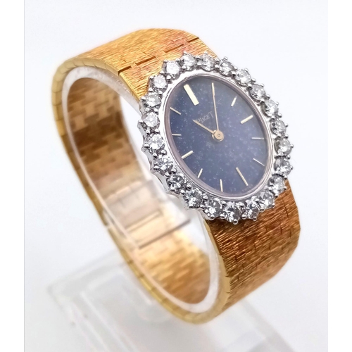 103 - A Piaget 9338 18K Solid Gold and Diamond Ladies Dress Watch. Gold bracelet and oval case - 25mm. Blu... 
